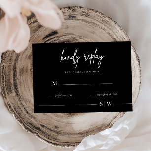 Tarjeta de respuesta RSVP de boda negra minimalist