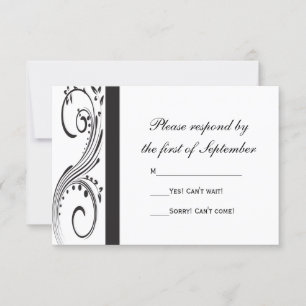 Tarjeta de respuesta RSVP de boda negra y blanca p