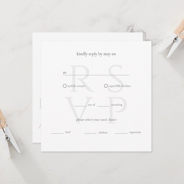 Tarjeta de respuesta RSVP de boda neutral clásica  (Anverso/Reverso In Situ)