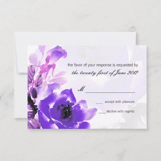 Tarjeta de respuesta RSVP de boda púrpura Rosa (Anverso)