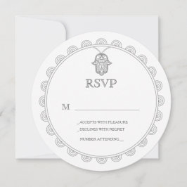 Tarjeta de respuesta RSVP de boda redonda Hamsa el
