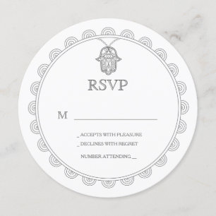 Tarjeta de respuesta RSVP de boda redonda Hamsa el