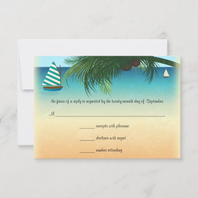 Tarjeta de respuesta RSVP de Boda Retro Beach (Anverso)