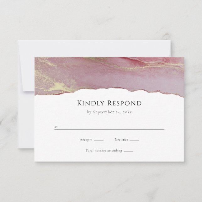 Tarjeta de respuesta RSVP de boda rosa con polvo m (Anverso)