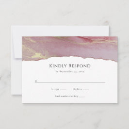 Tarjeta de respuesta RSVP de boda rosa con polvo m