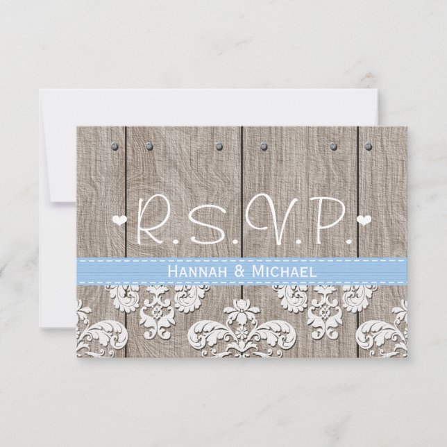 Tarjeta de respuesta RSVP de boda Rustic Blue Hydr (Anverso)
