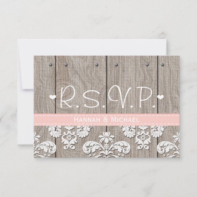 Tarjeta de respuesta RSVP de boda Rustic Pink Hydr (Anverso)