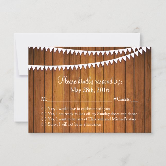 Tarjeta de respuesta RSVP de boda rústica (Anverso)