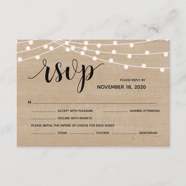 Tarjeta de respuesta rsvp de boda rústica con cade (Anverso)
