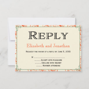 Tarjeta de respuesta RSVP de boda rústica naranja 
