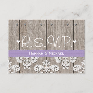 Tarjeta de respuesta RSVP de boda rustica púrpura