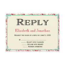 Tarjeta de respuesta RSVP de boda rústica roja y t