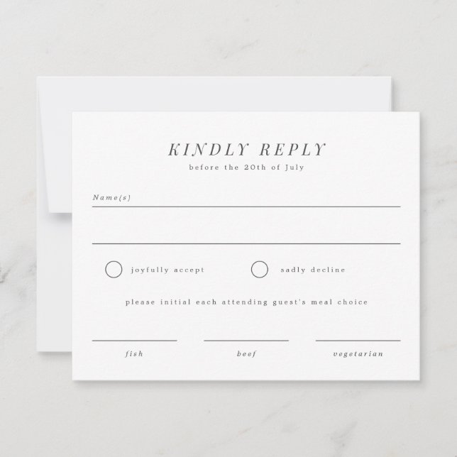 Tarjeta de respuesta RSVP de boda simple con opcio (Anverso)