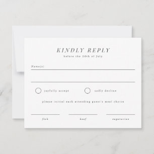 Tarjeta de respuesta RSVP de boda simple con opcio