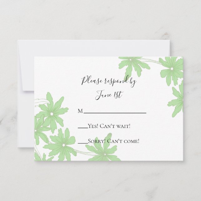 Tarjeta de respuesta RSVP de boda verde claro (Anverso)