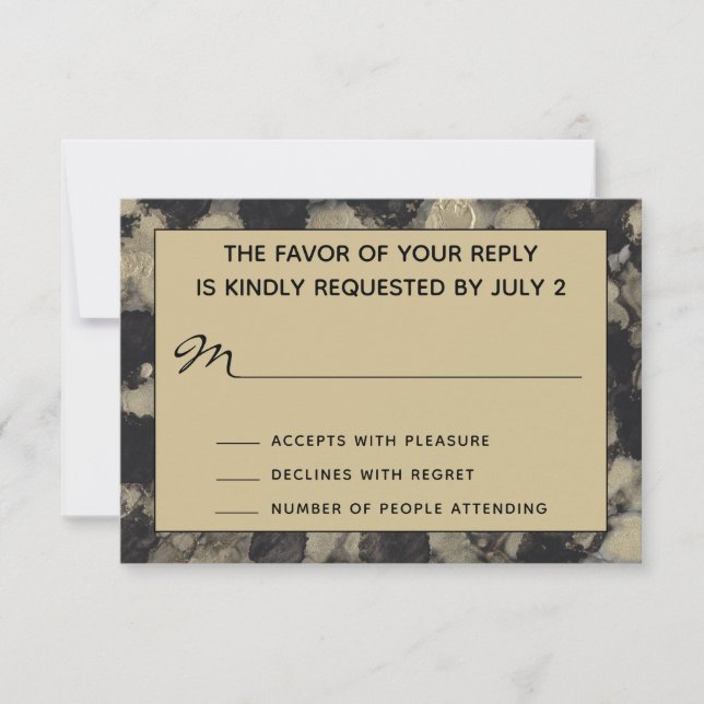 Tarjeta de respuesta RSVP de bodas Elegante dorado (Anverso)
