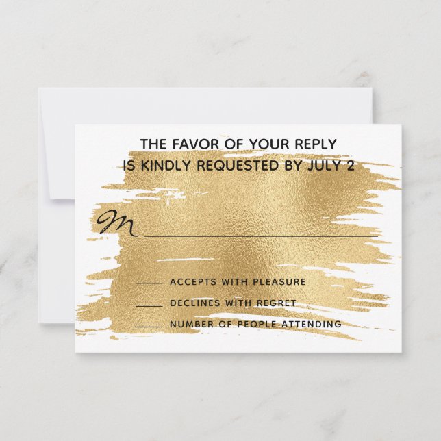 Tarjeta de respuesta RSVP de bodas Elegante dorado (Anverso)