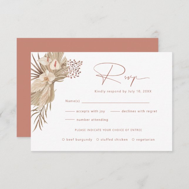 Tarjeta de respuesta RSVP de Boho Pampas Grass RSV (Anverso / Reverso)