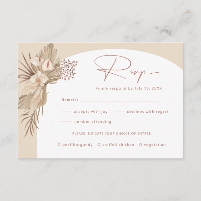 Tarjeta de respuesta RSVP de Boho Pampas Grass RSV (Anverso)
