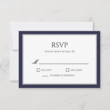 Tarjeta de respuesta RSVP de borde gris azul de la