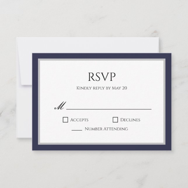 Tarjeta de respuesta RSVP de borde gris azul de la (Anverso)