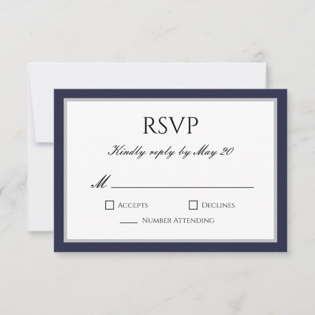 Tarjeta de respuesta RSVP de borde gris azul de la (Anverso)
