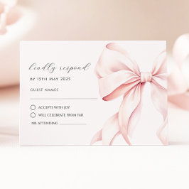 Tarjeta de respuesta RSVP de Bow Rosa Elegante
