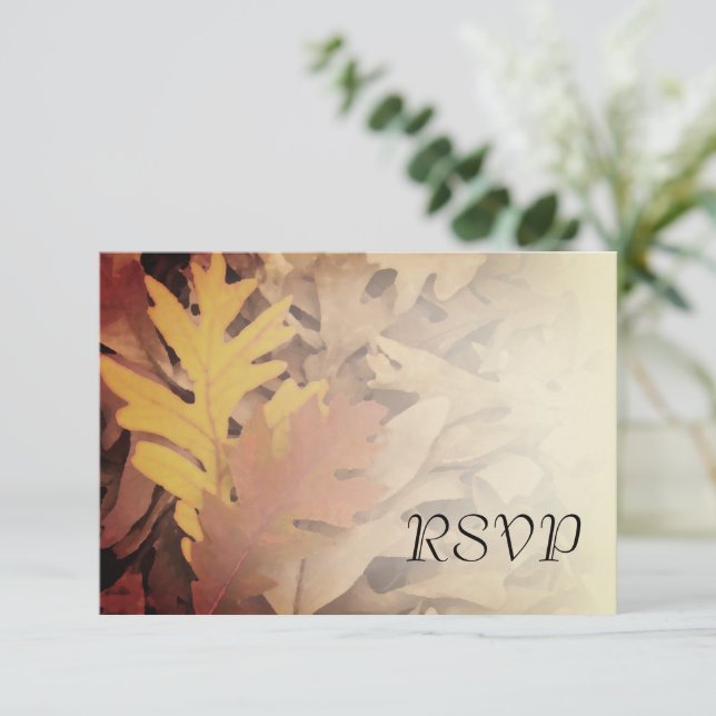 Tarjeta de respuesta RSVP de casamiento con hojas  (Anverso de pie)