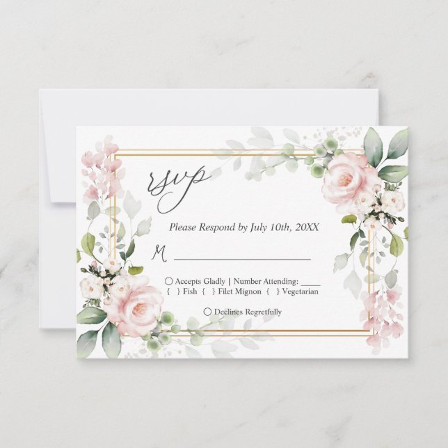 Tarjeta de respuesta RSVP de casamiento rosado de  (Anverso)
