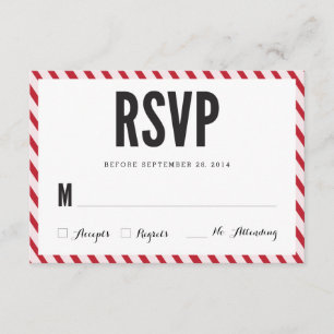 Tarjeta de respuesta RSVP de Cherry Red Stripes