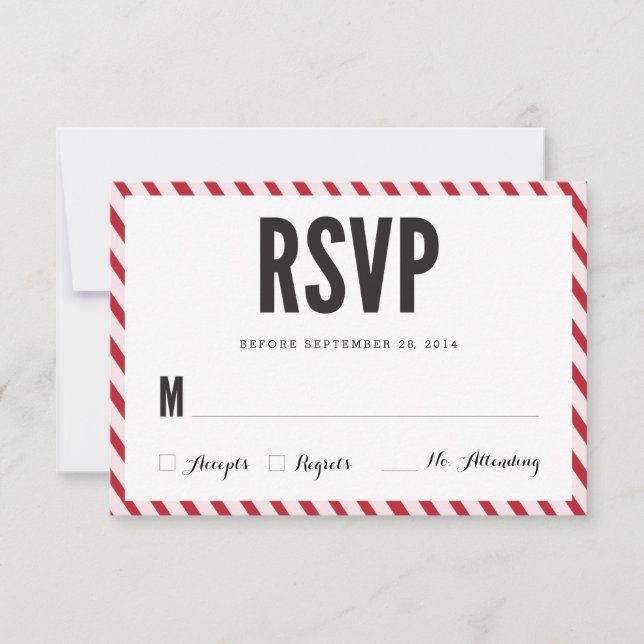 Tarjeta de respuesta RSVP de Cherry Red Stripes (Anverso)