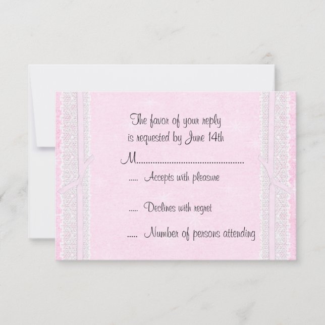 Tarjeta de respuesta RSVP de cinta rosa y encaje (Anverso)