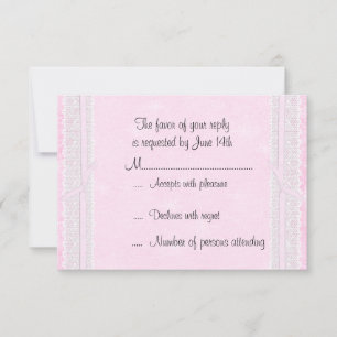Tarjeta de respuesta RSVP de cinta rosa y encaje