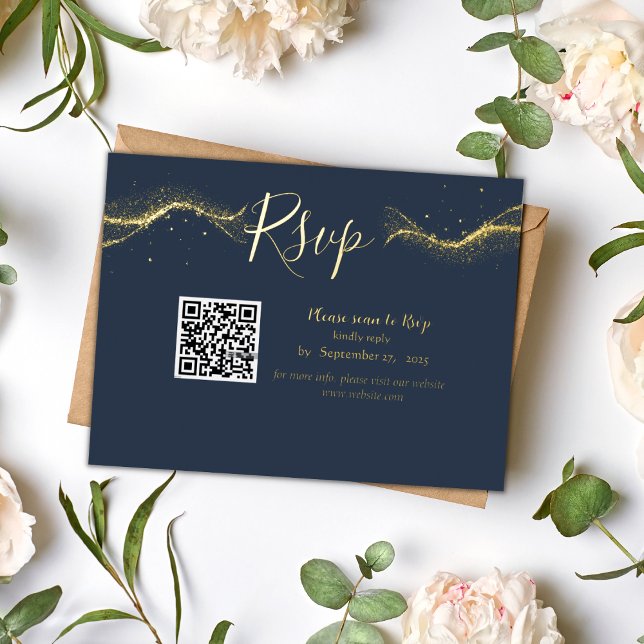 Tarjeta de respuesta rsvp de código Qr azul marino (Subido por el creador)