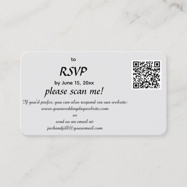 Tarjeta de respuesta RSVP de código QR editable (Anverso)
