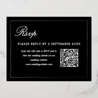 Tarjeta de respuesta RSVP de código QR negro elega