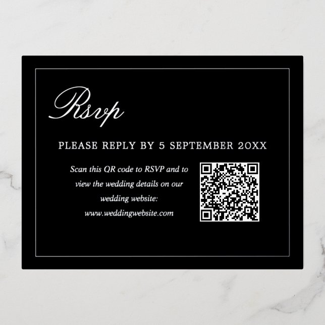 Tarjeta de respuesta RSVP de código QR negro elega (Anverso)