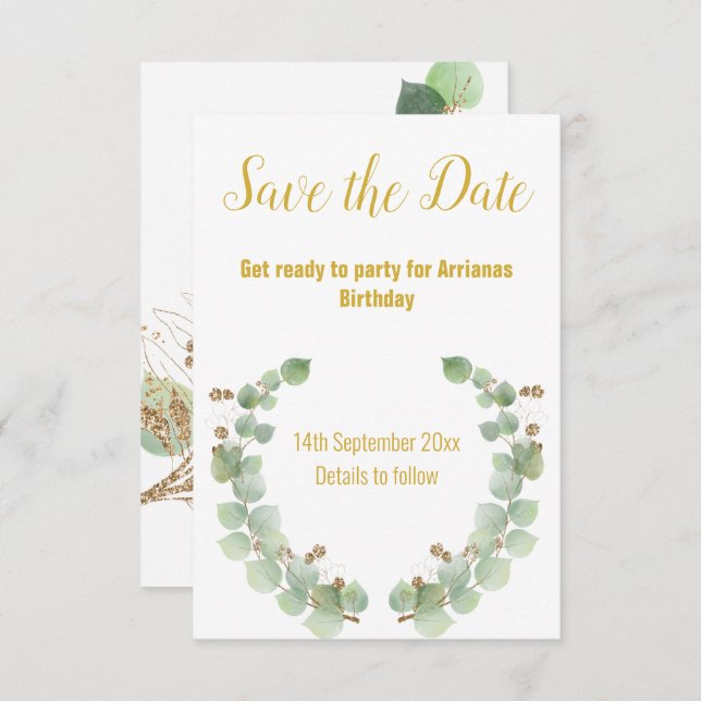 TARJETA DE RESPUESTA RSVP DE CORONA DE EUCALIPTO O (Anverso / Reverso)