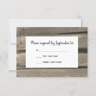 Tarjeta de respuesta RSVP de Country Barn Wood Wed