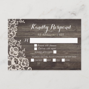 Tarjeta de respuesta RSVP de Country Lace Wood Wed