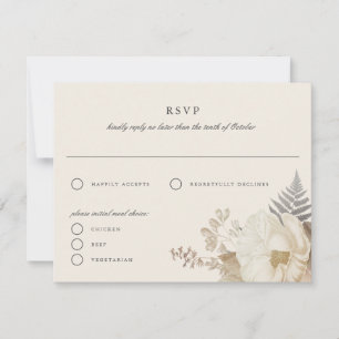 Tarjeta de respuesta RSVP de crema floral terrosa