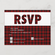 Tarjeta de respuesta RSVP de cuadros de Búfalo mod
