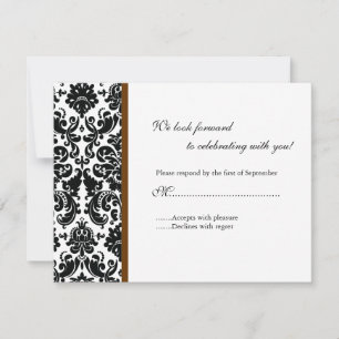Tarjeta de respuesta RSVP de Damask negro