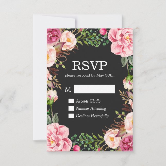 Tarjeta de respuesta RSVP de decoración floral pre (Anverso)