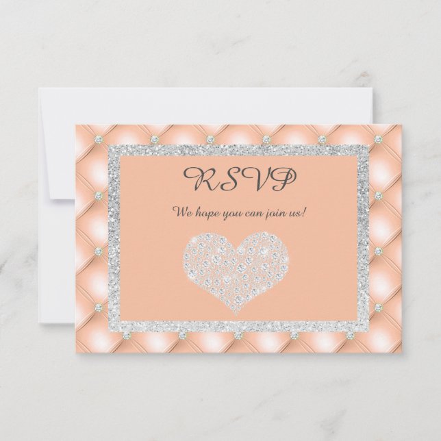 TARJETA DE RESPUESTA RSVP DE DIAMANTE DE CORAZÓN A (Anverso)
