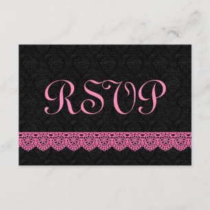 Tarjeta de respuesta RSVP de encaje V16 PINK y NEG