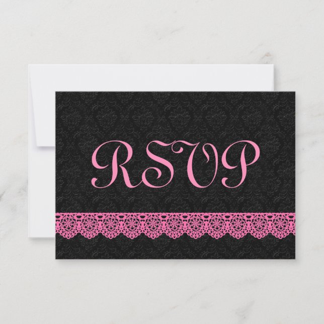 Tarjeta de respuesta RSVP de encaje V16 PINK y NEG (Anverso)