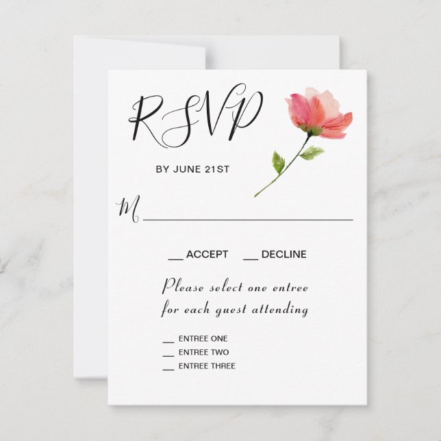 Tarjeta de respuesta RSVP de entrada elegante flor (Anverso)