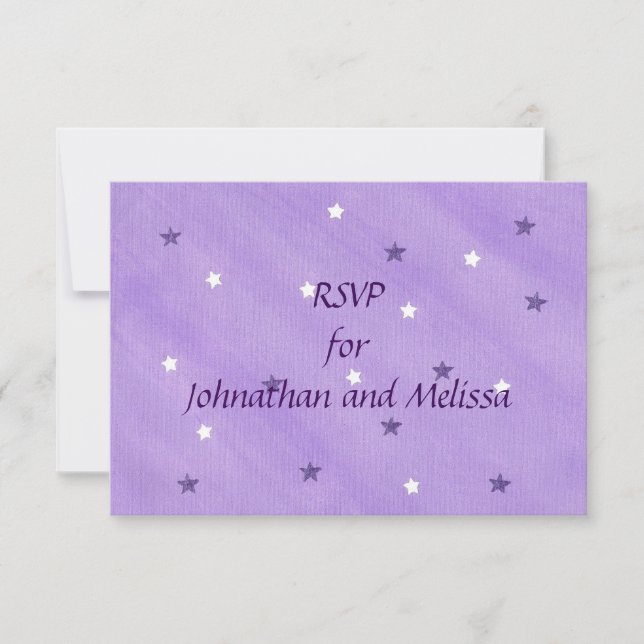 Tarjeta de respuesta RSVP de estrellas moradas y b (Anverso)