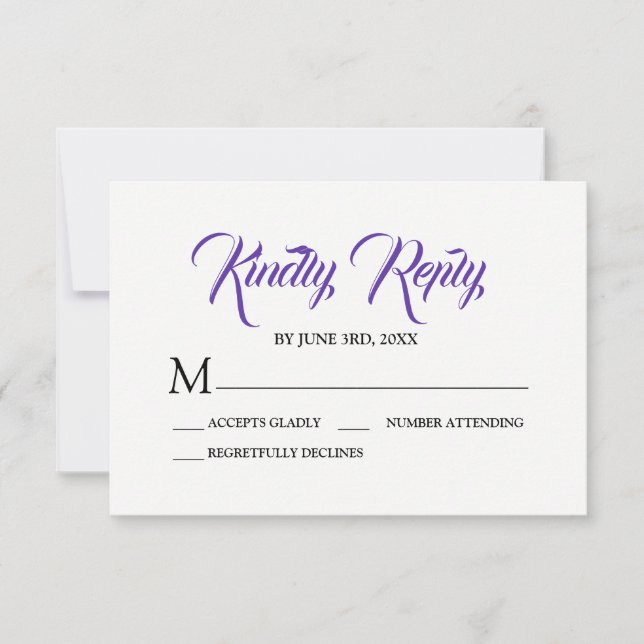 Tarjeta de respuesta RSVP de Floral Púrpura Blanca (Anverso)